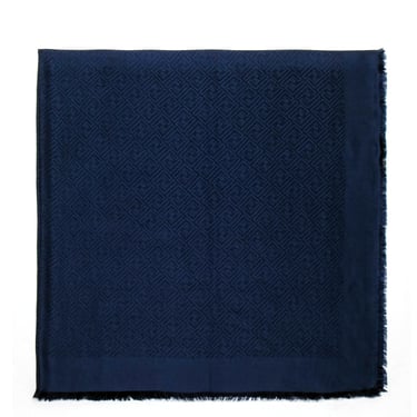 Fendi - Navy Blue Logo Silk &amp; Wool Shawl