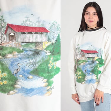 Nature Sweatshirt White River Crane Shirt 90s Graphic Crewneck Sweatshirt Ringer Sweatshirt Slouchy 1990s Vintage Retro Forest 2xl xxl 
