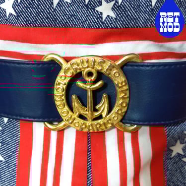 Nautical Vintage 60s 70s 80s International Cruise Navy Blue Vinyl Belt 
