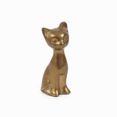 Miniature Brass Cat Figurine Metal Golden Color Vintage Mid Century 