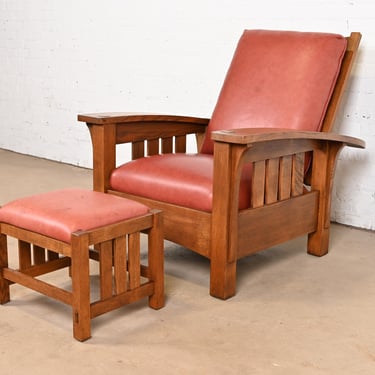 Stickley Mission Oak Arts & Crafts Reclining Morris Lounge Chair With Ottoman