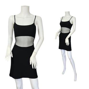 Andante 1990's Black Mesh Cutout Sleeveless Body Con  Mini Dress I Sz Sm 