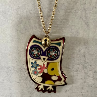 Vintage Enamel Owl Pendant 