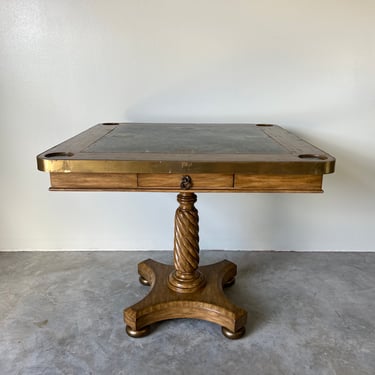 Vintage Maitland Smith Marble Top Game Table With Brass Inlay 