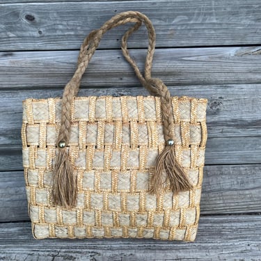 wicker weave tote bag vintage 1970's XL Italian beach bag 