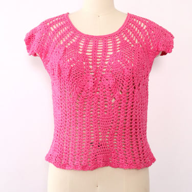 Carnation Pink Crochet Top M