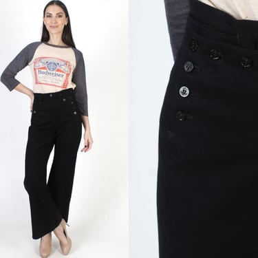 High Waisted Navy Sailor Pants, vintage Military Button Trousers, Vintage USN Size 29 Waist 