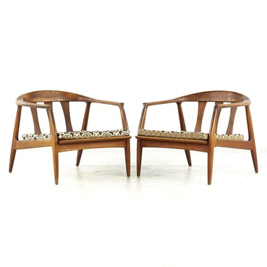 Milo Baughman for Thayer Coggin Mid Century Walnut Lounge Chairs - Pair - mcm 