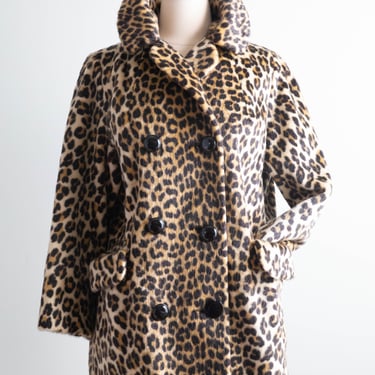 Glamorous 1960's Leopard Print Faux Fur Coat By Sportowne / Medium