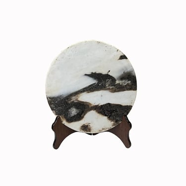 Chinese Natural Dream Stone Round White Fengshui Plaque Display ws2270E 