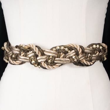 Gold Lamé Braided Belt with Gold Rope and Gold Beads by the Leather Shop 