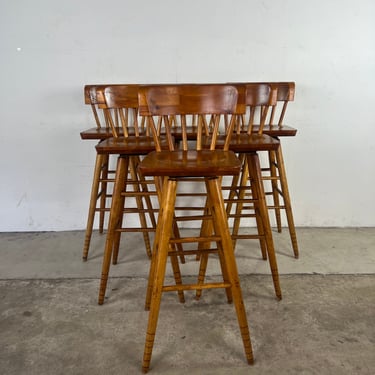 Mid Century Set of 6 Knotty Pine Bar Stools