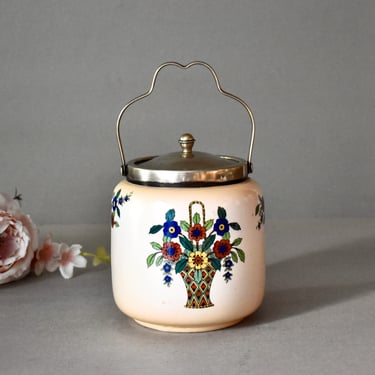 Vintage Porcelain Spice Jar  Porcelain Jar Home Decor Silver Plated Handle  Porcelain Box 