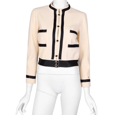 Chanel Vintage SS 2002 Cream Wool Black Silk Cropped Jacket