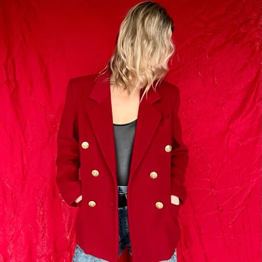 Vintage 80s French Wool & Cashmere Red Blazer 