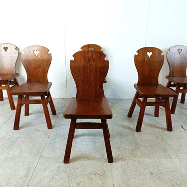 Vintage brutalist dining chairs, set of 6 - 1960s - vintage wooden chairs- brutalist chairs- mid century dining chairs - vintage chairs 