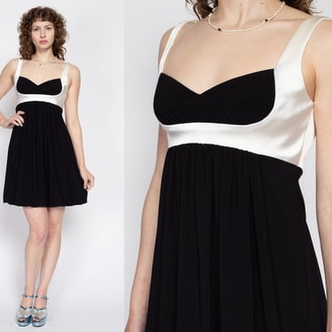 Medium Y2K Black & White Satin Mini Bubble Dress | Vintage Sleeveless Party Dress 