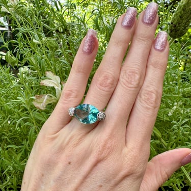 Aqua Blue Crystal & Silver Ring Size 5.5