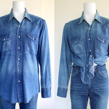 Vintage 1970s/1980s WRANGLER Denim Western Shirt ~ M ~ 27