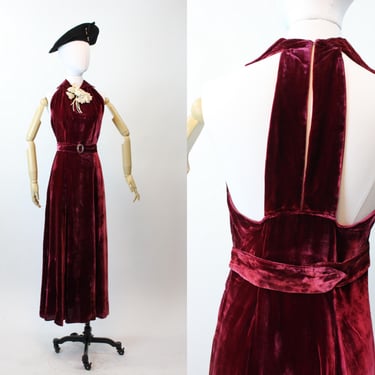 1930s STRAPPY BACK VELVET gown dress small | new fall winter 