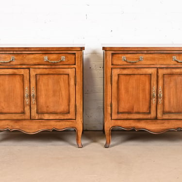 Century Furniture French Provincial Louis XV Carved Cherry Wood Nightstands, Pair