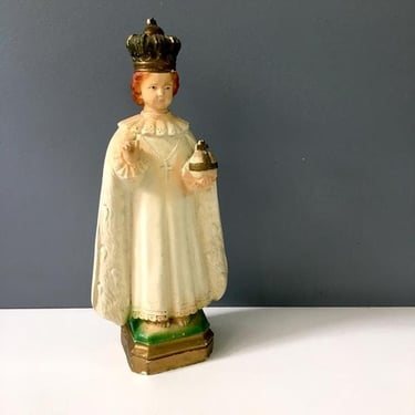 Infant of Prague shabby chalkware - vintage religious figurine 