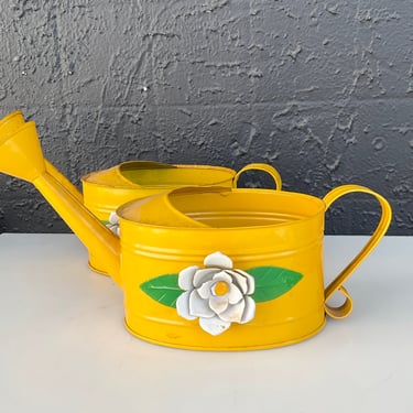 Yellow Metal Flower Watering Can / Decor