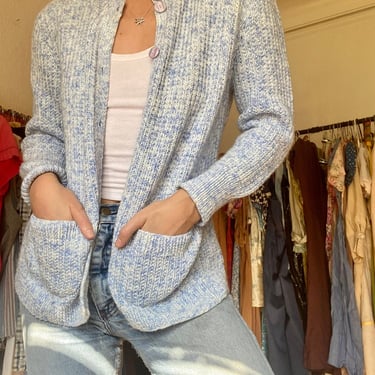 Vintage 1950's light blue marbled handknit cardigan sweater small xs by TimeBa