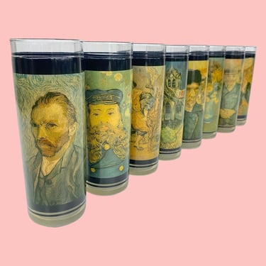 Vintage Vincent Van Gogh Highballs 1960s Mid Century Modern + Clear Glass + Famous Art + Painting Design + Set of 8 + Barware + MCM Kitchen 