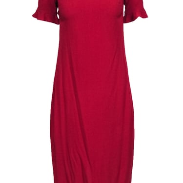 Reformation - Red Off-the-Shoulder Ruffled “Antonia” Midi Dress Sz 4