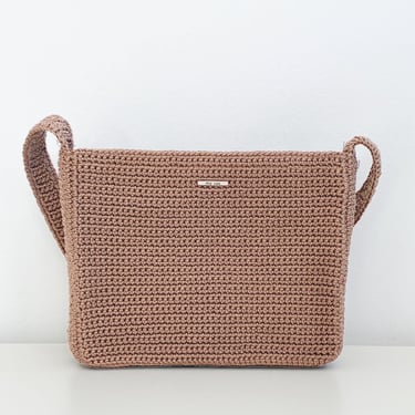Brown Knit Shoulder Bag