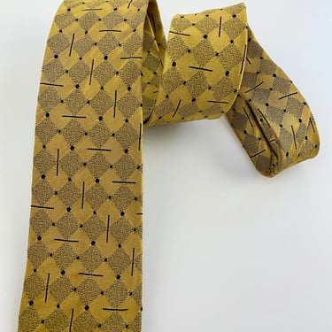 1950's-60's Tie - Interesting Mid Centry Modern Pattern - Gold and Black - No Label 