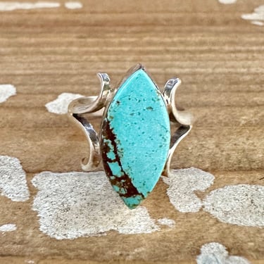 DRAGON EGGS Sterling Silver and Turquoise Pointed Oval Ring | Larry Castillo Handmade Jewelry, Native American Navajo | Sizes 7, 8, 9.5 