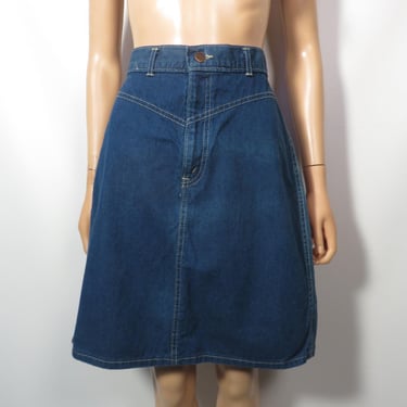 Vintage 80s Denim High Waist A Line Midi Skirt Size 27/28 Waist 