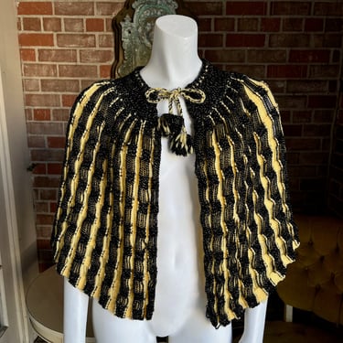 1960s Gold &amp; Black Knit Capelet