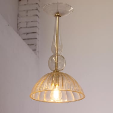 Ready in stock! Murano blown glass pendant lamp, Gold and clear glass with gold leaf details, Made in Italy handmade design chandelier 