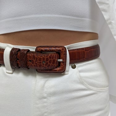 Vintage Cognac Embossed Leather Belt