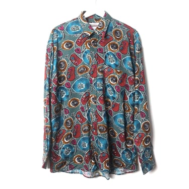 vintage 1990s abstract pattern vintage wild AMOEBA print seinfeld style men's slouchy grunge 90s button down shirt - medium - FREE shipping 