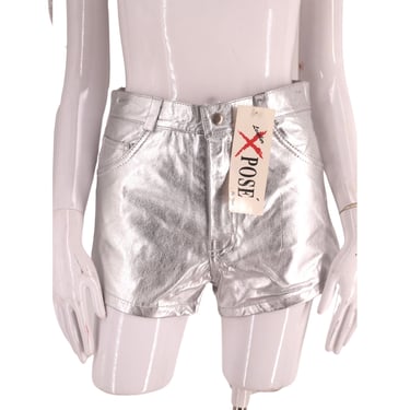 90s silver leather short shorts 6-8, vintage 1990s hot pants, go go shorts, club kid rave headstock gender neutral 28