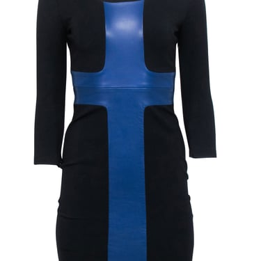 Robert Rodriguez - Black Shift Dress w/ Blue Leather Trim Sz 0