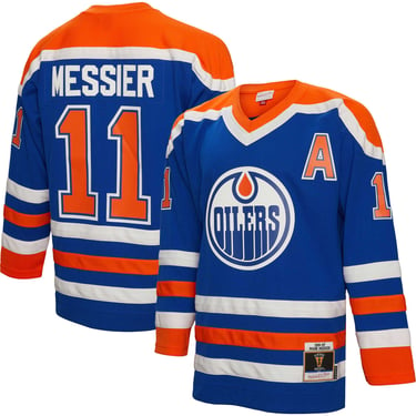Mark Messier Edmonton Oilers Mitchell &amp; Ness 1986/87 Alternate Captain Patch Blue Line Player Jersey - Royal