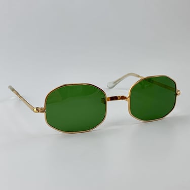 1960's Hexagon Sunglasses - Green Glass Lenses - Made in JAPAN  - Unisex Style - Deadstock 