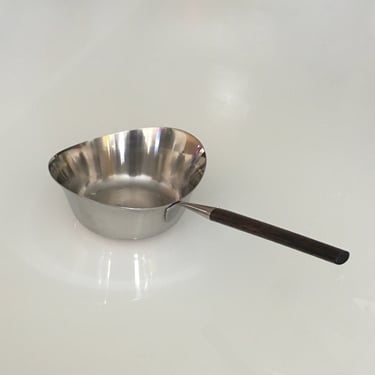 Vintage Mid Century Modern Stainless Copper Base Rosewood Handle Double Lip Sauce Pan (Butter Etc.) Design P F Lauffer Norway 