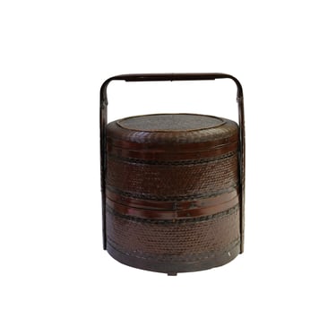 Vintage Oriental Handmade Brown Rattan Stack Basket with Handle ws3800E 