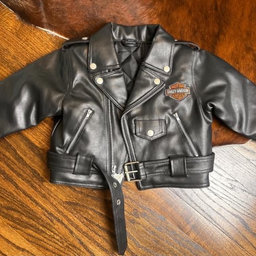 Kids Harley Davidson Vintage Vegan Leather Motorcycle Jacket Size 2T 