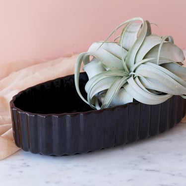Haeger Planter - Vintage Ceramic Oval Succulent Planter -  Black Ribbed Indoor Planter - Collectible Mid Century Pottery - Gift Under 50 
