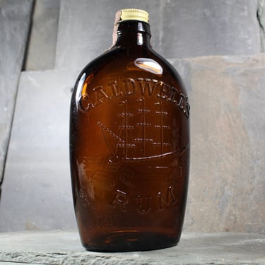 Vintage Caldwell's Rum Bottle | Antique Bottles Decor | Vintage Brown Bottle Large with Original Cap | Bixley Shop 