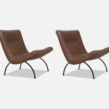 Milo Baughman "Scoop" Iron & Leather Lounge Chairs for Thayer Coggin