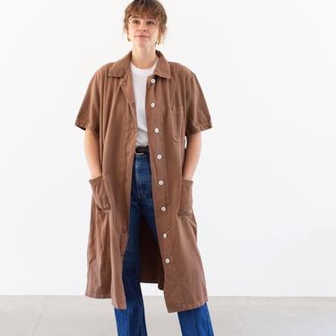 Vintage Mauve Brown Pink Short Sleeve Shop Coat | Belted Overdye Chore Trench Jacket | XS S M | 