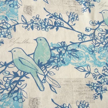 Richloom Lilah Indigo Birds & Floral Cotton Fabric Remnant 1.4 Yds 